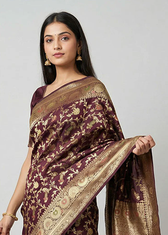 Purple Dupion Silk Saree With Blouse Piece - Image 2