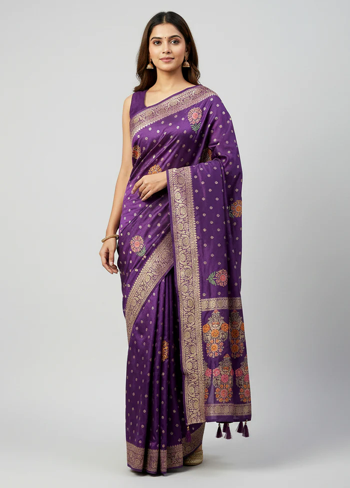 Purple Dupion Silk Saree With Blouse Piece