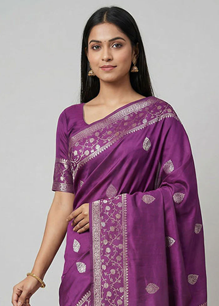 Purple Dupion Silk Saree With Blouse Piece - Image 2
