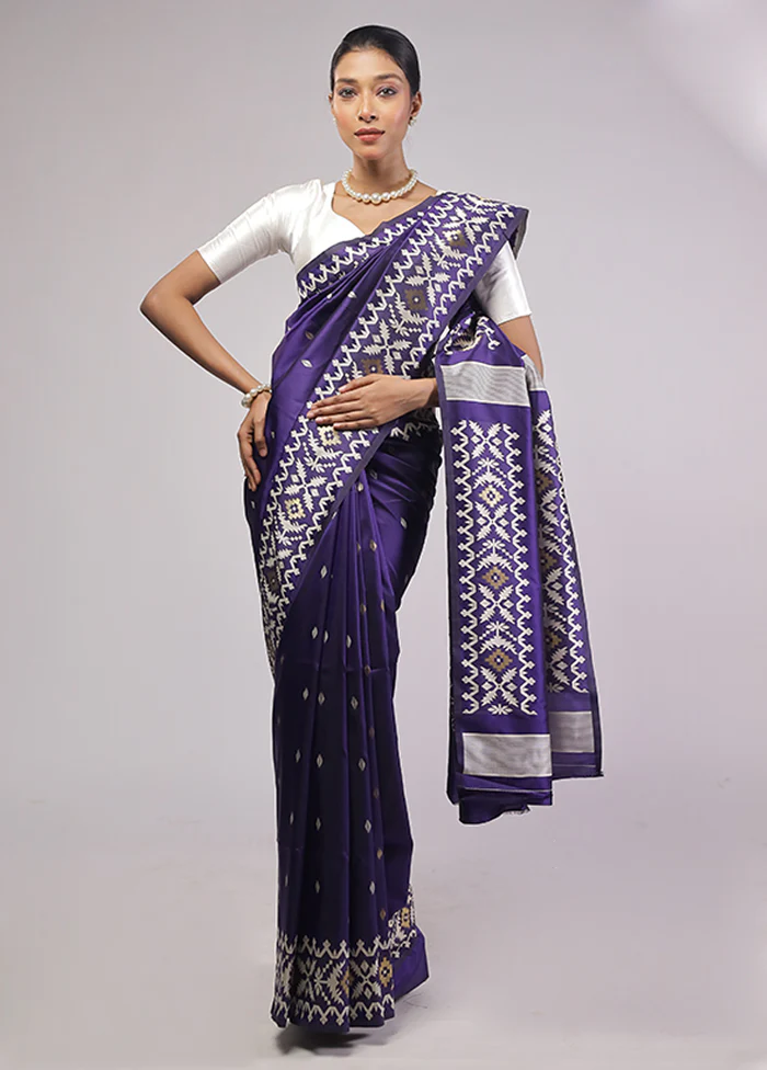 Purple Dupion Silk Saree With Blouse Piece - Image 2
