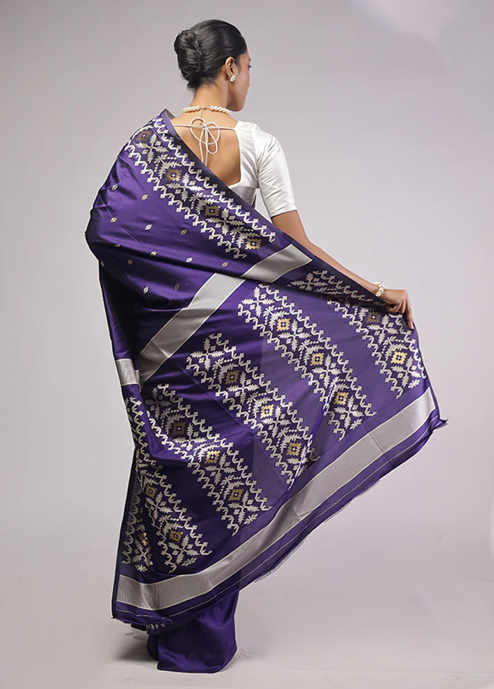 Purple Dupion Silk Saree With Blouse Piece - Image 3