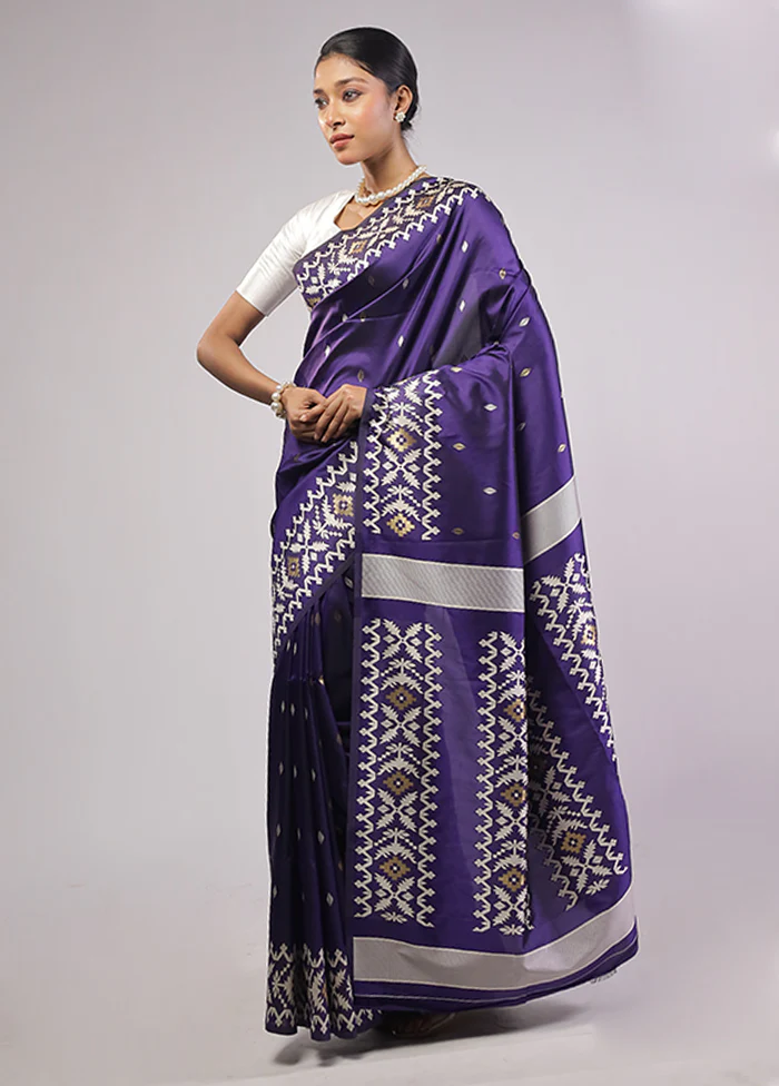 Purple Dupion Silk Saree With Blouse Piece - Image 4