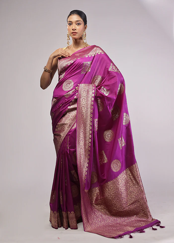Purple Dupion Silk Saree With Blouse Piece - Image 2