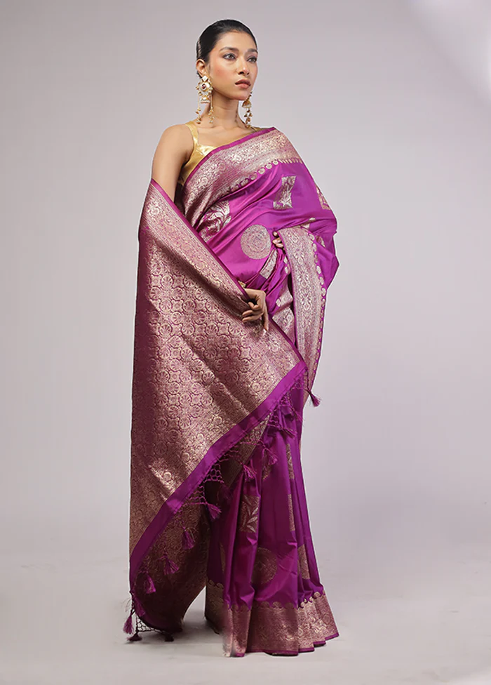 Purple Dupion Silk Saree With Blouse Piece - Image 4