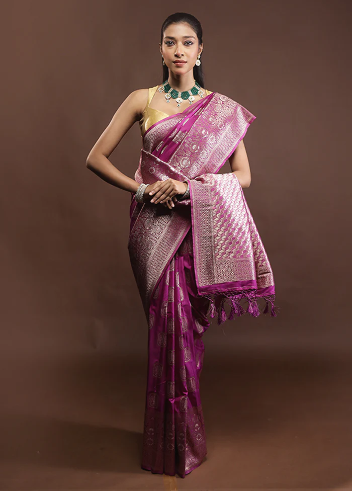 Purple Dupion Silk Saree With Blouse Piece - Image 2