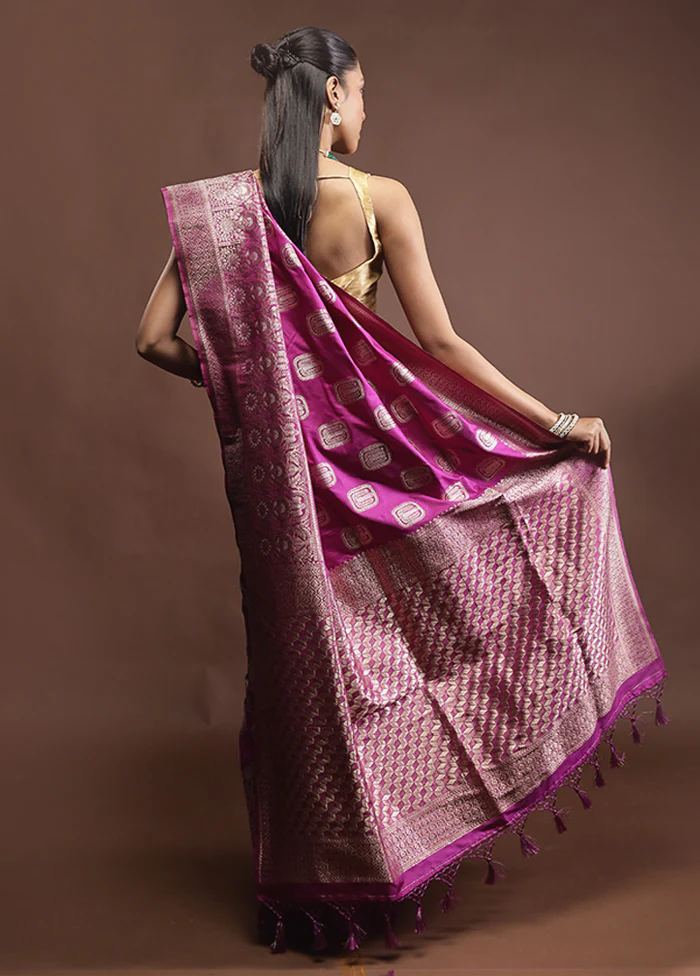 Purple Dupion Silk Saree With Blouse Piece - Image 3