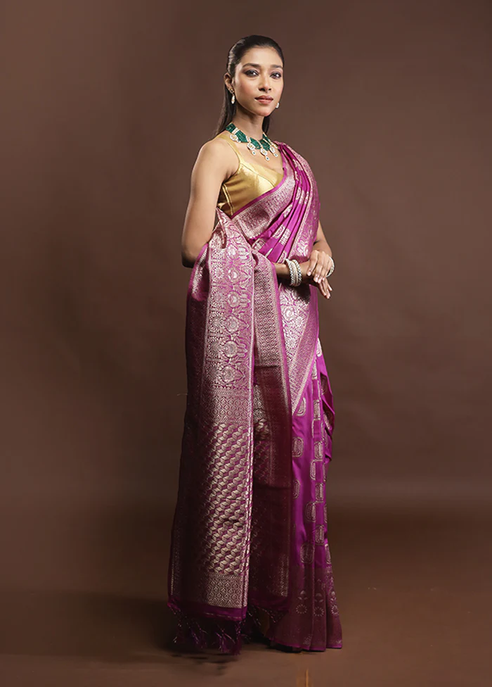 Purple Dupion Silk Saree With Blouse Piece - Image 4