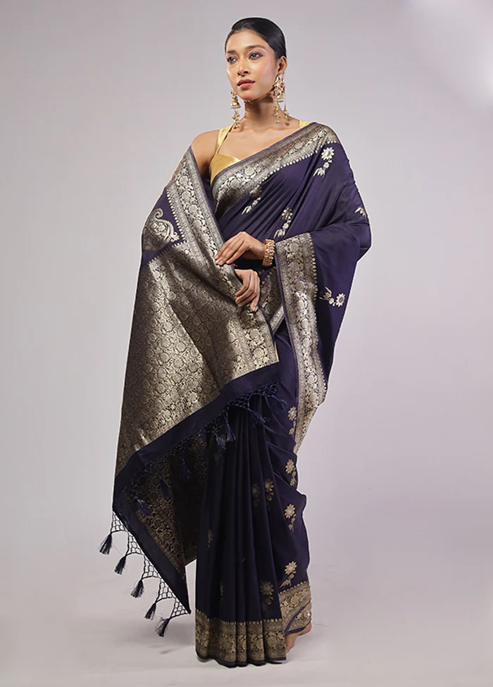 Purple Dupion Silk Saree With Blouse Piece - Image 2