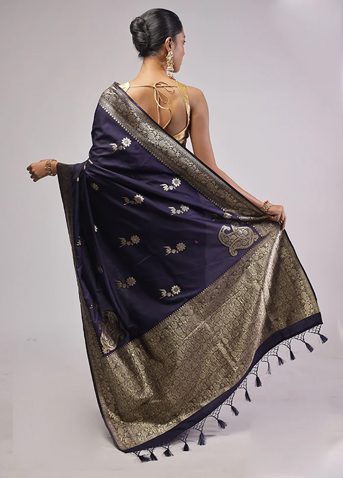 Purple Dupion Silk Saree With Blouse Piece - Image 3