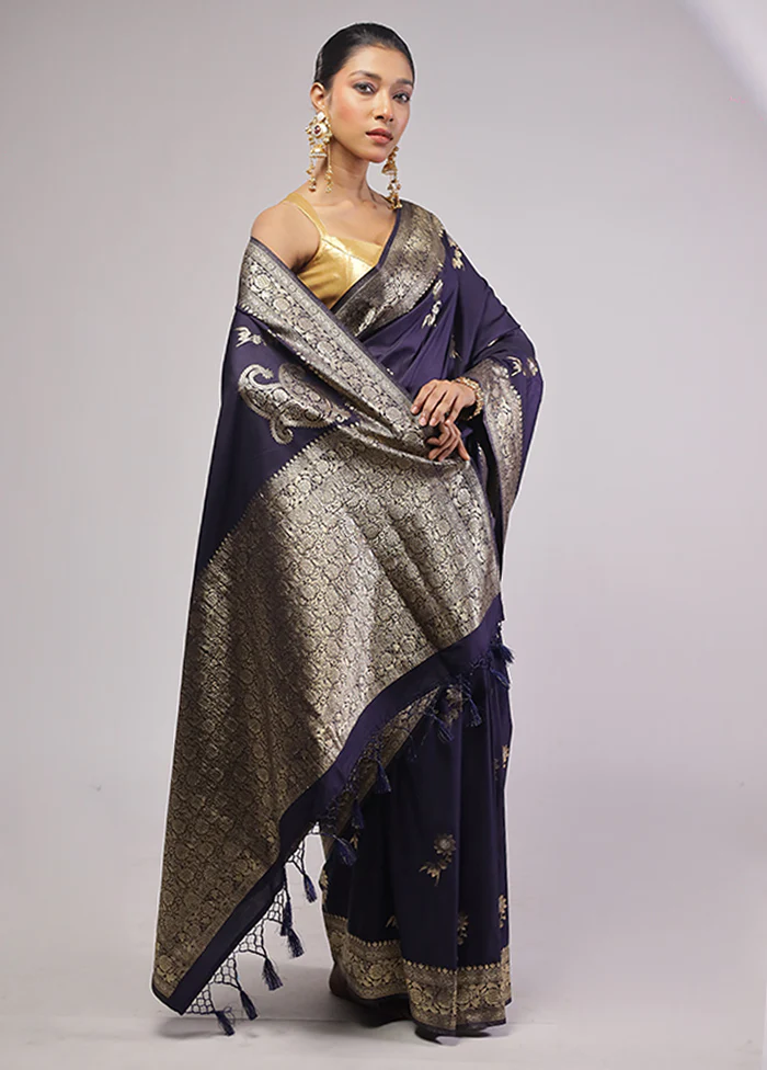 Purple Dupion Silk Saree With Blouse Piece - Image 4
