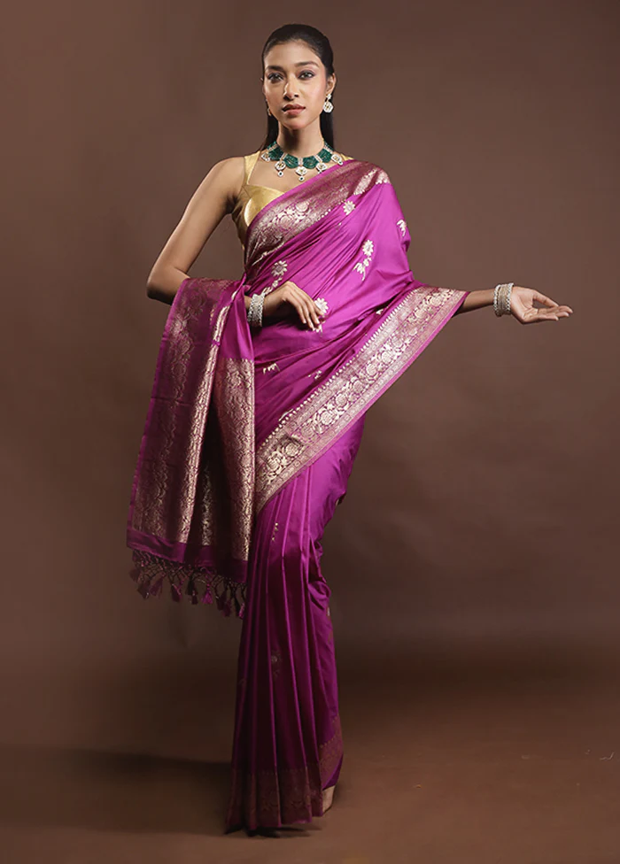 Purple Dupion Silk Saree With Blouse Piece - Image 2