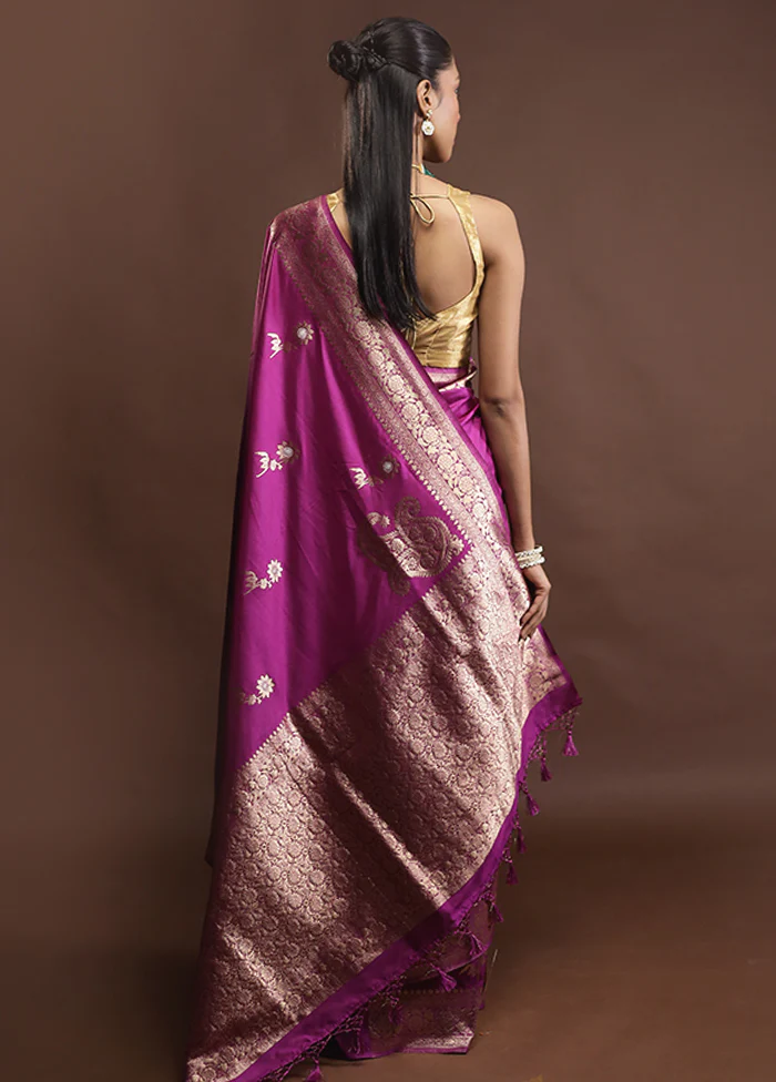 Purple Dupion Silk Saree With Blouse Piece - Image 3