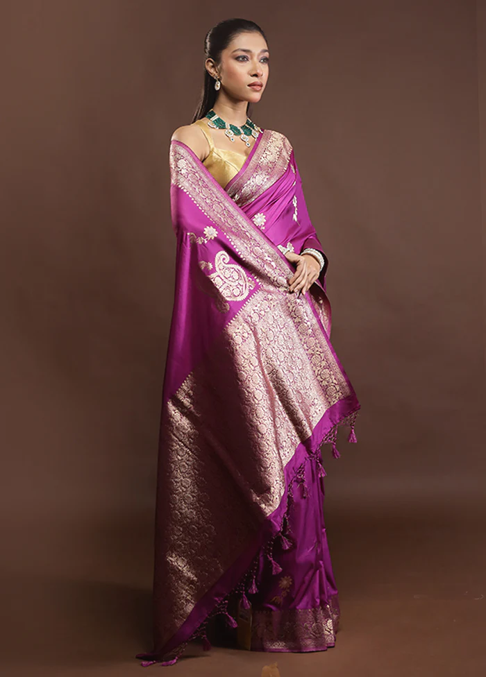 Purple Dupion Silk Saree With Blouse Piece - Image 4