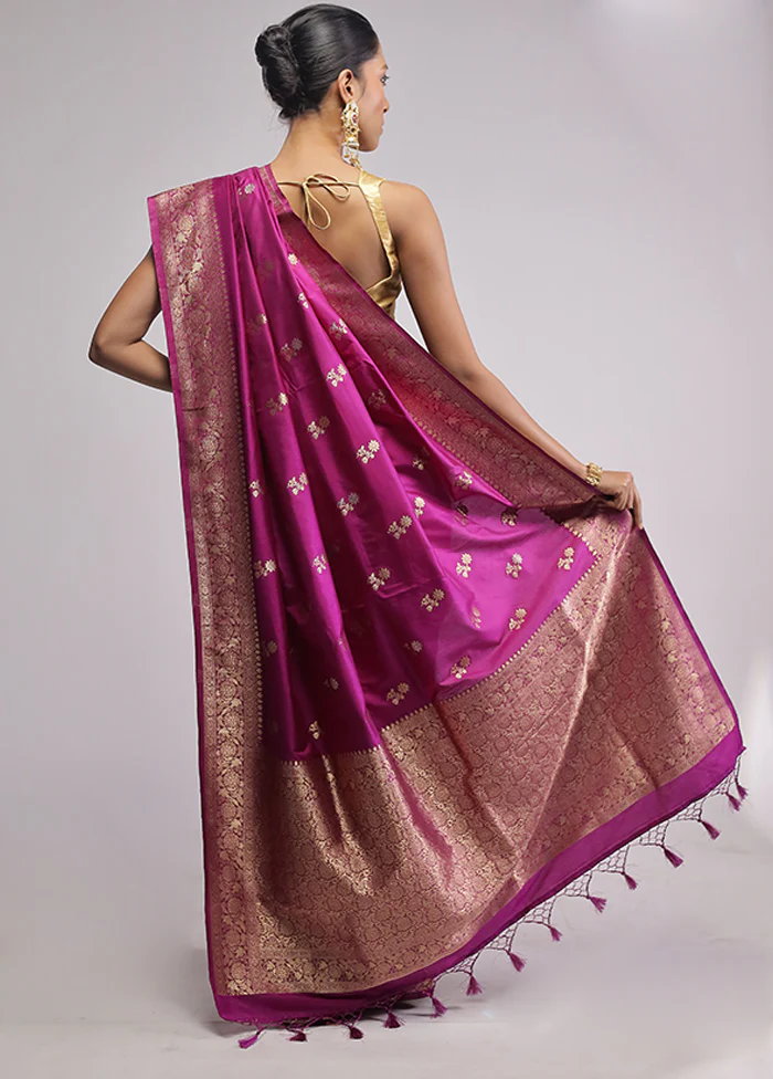 Purple Dupion Silk Saree With Blouse Piece - Image 3