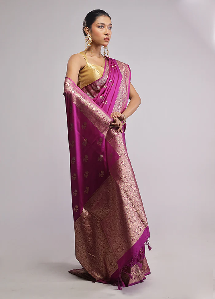 Purple Dupion Silk Saree With Blouse Piece - Image 4