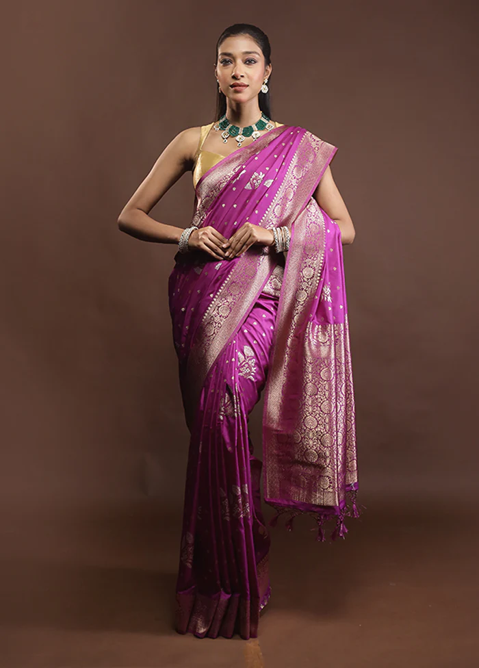 Purple Dupion Silk Saree With Blouse Piece - Image 2