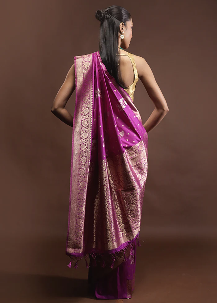 Purple Dupion Silk Saree With Blouse Piece - Image 3