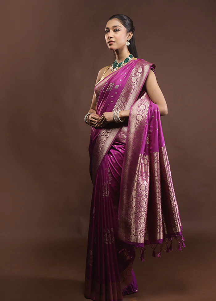 Purple Dupion Silk Saree With Blouse Piece - Image 4