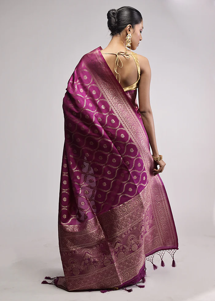 Purple Dupion Silk Saree With Blouse Piece - Image 3