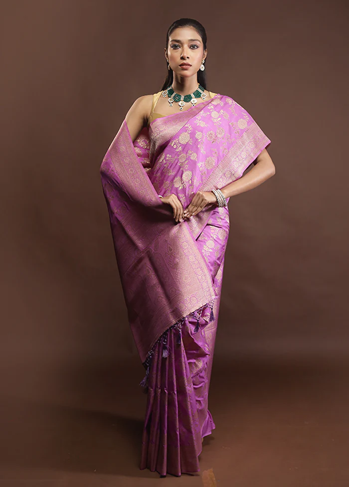 Purple Dupion Silk Saree With Blouse Piece - Image 2