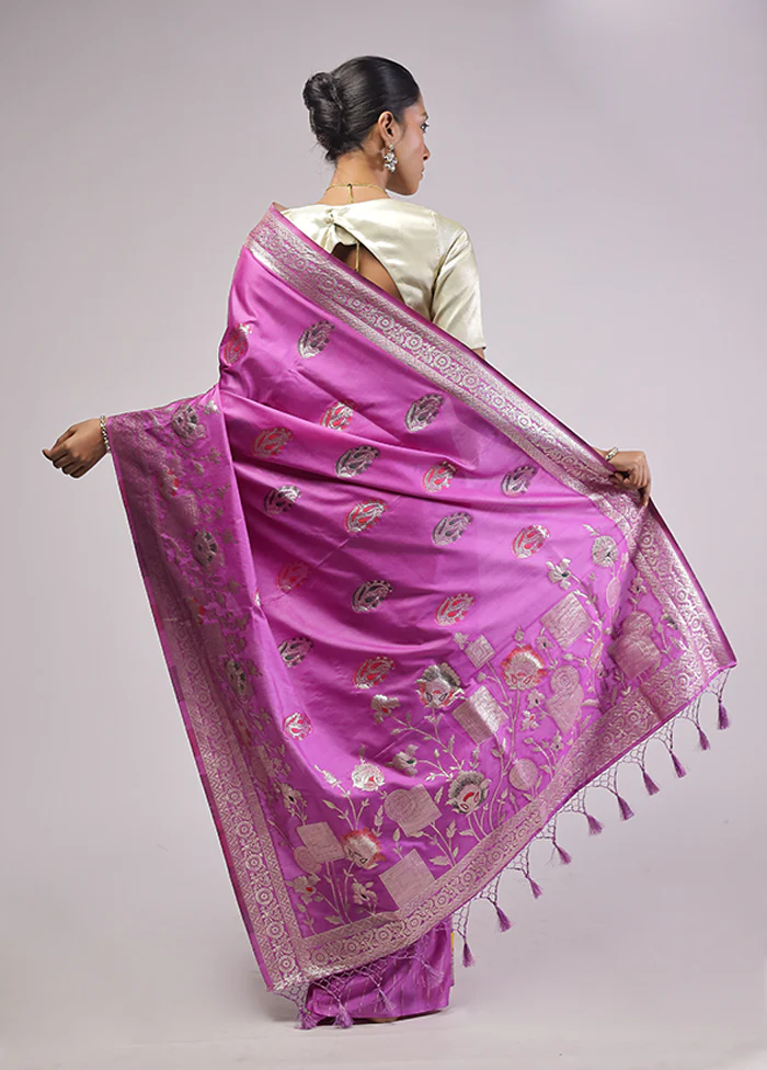 Purple Dupion Silk Saree With Blouse Piece - Image 3
