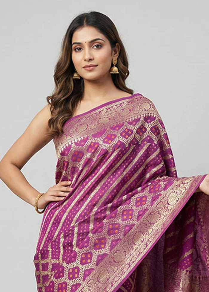 Purple Dupion Silk Saree With Blouse Piece - Image 2