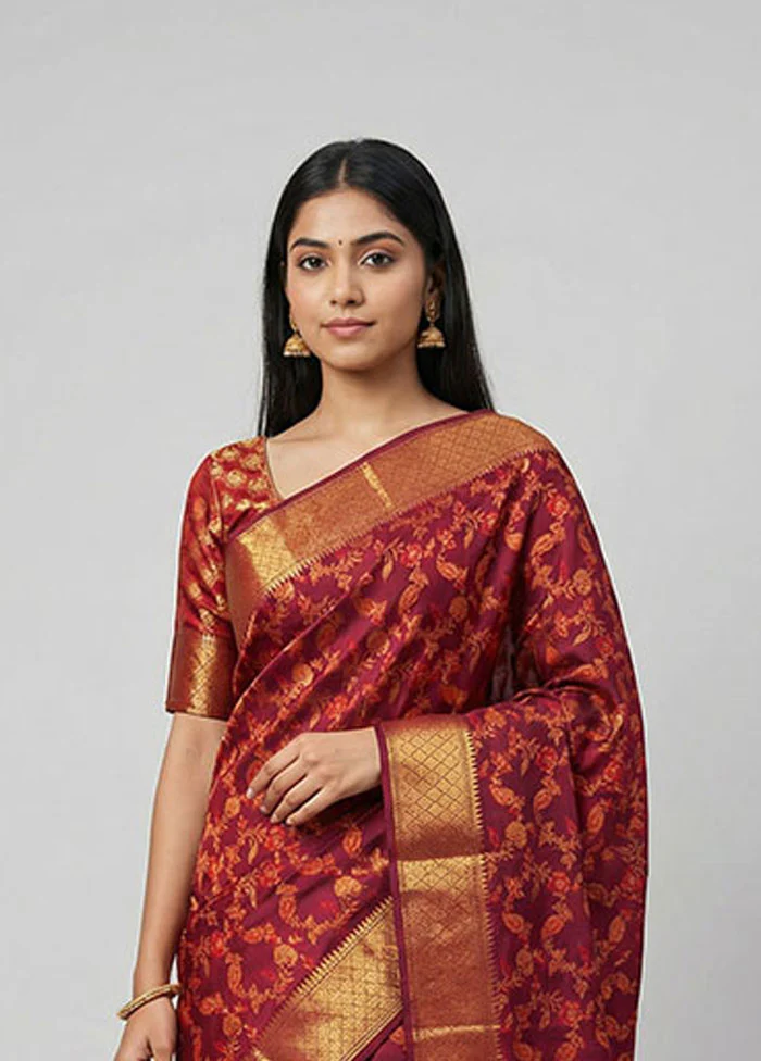 Purple Dupion Silk Saree With Blouse Piece - Image 2