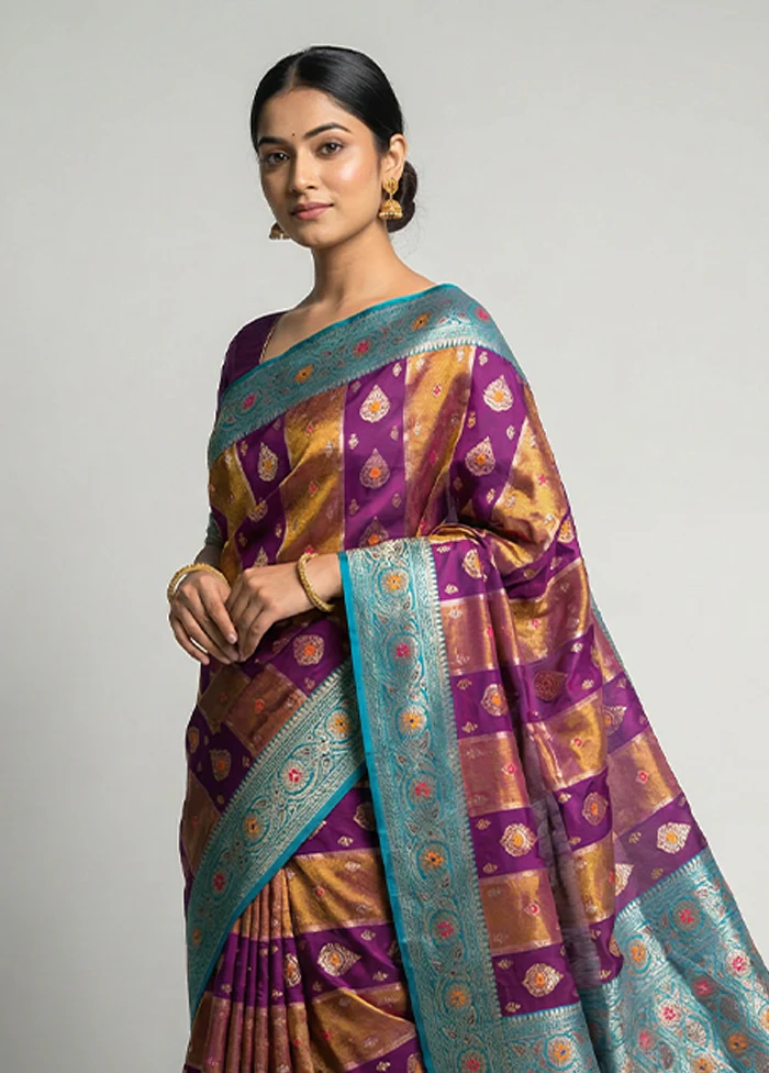 Purple Dupion Silk Saree With Blouse Piece - Image 2