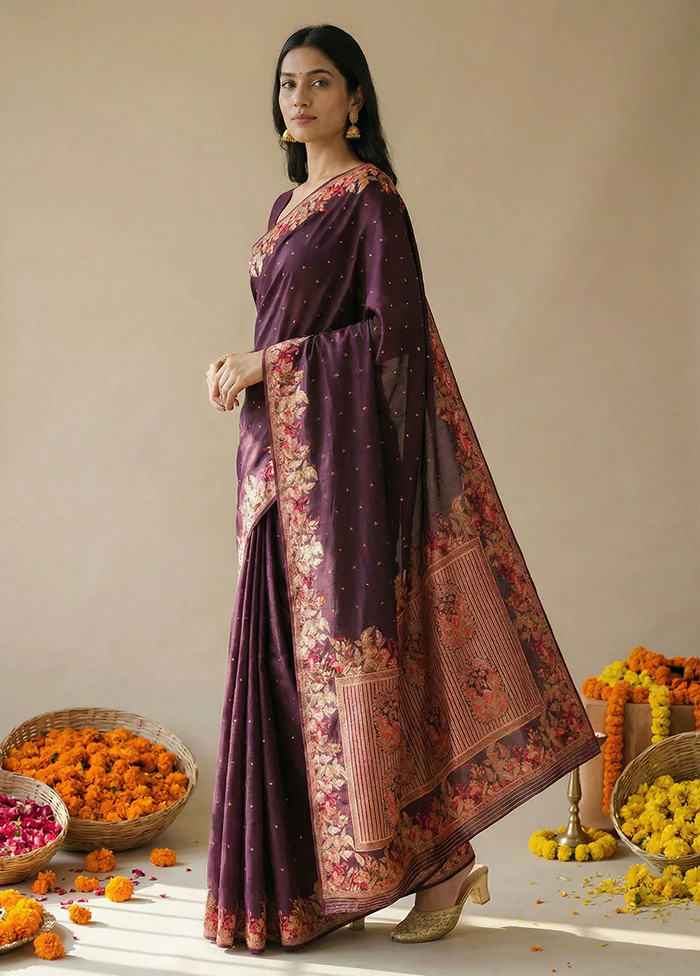 Purple Dupion Silk Saree With Blouse Piece - Image 4