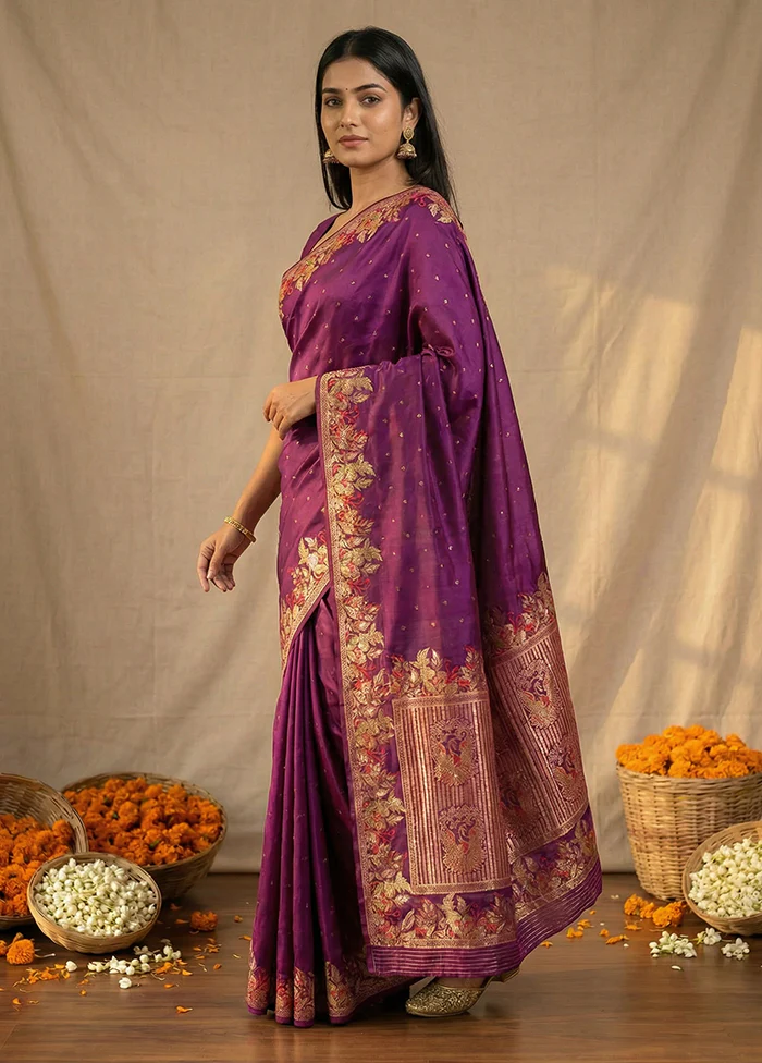 Purple Dupion Silk Saree With Blouse Piece - Image 4