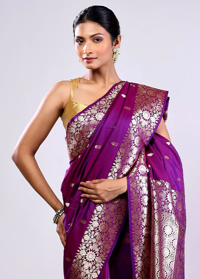 Purple Dupion Silk Saree With Blouse Piece - Image 2