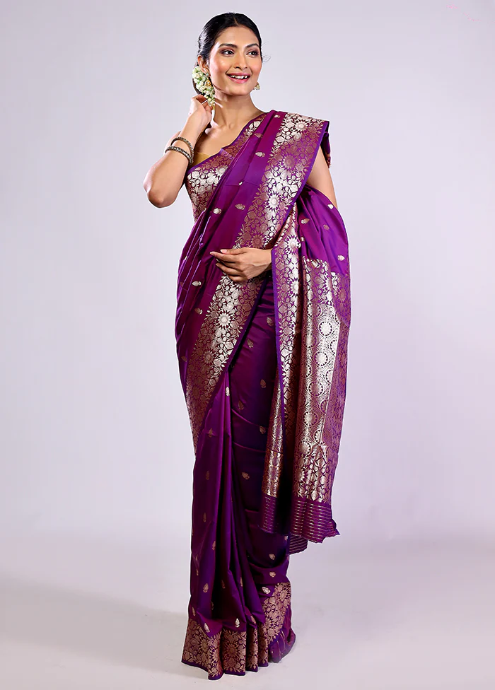 Purple Dupion Silk Saree With Blouse Piece - Image 3