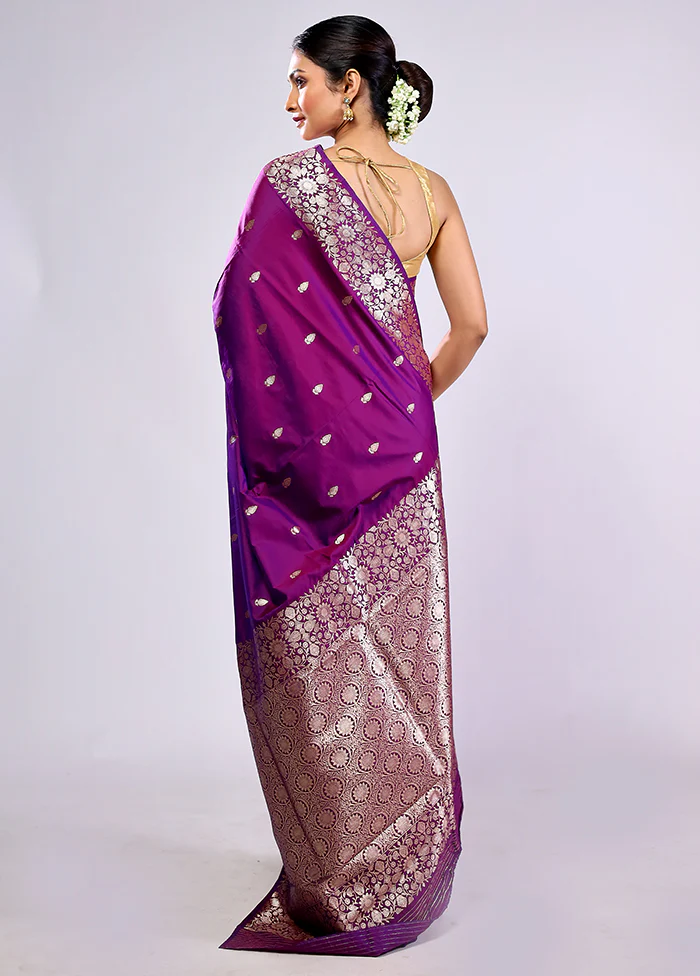 Purple Dupion Silk Saree With Blouse Piece - Image 4