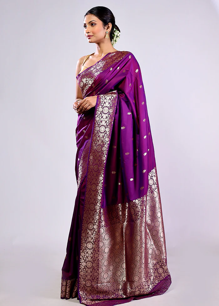 Purple Dupion Silk Saree With Blouse Piece - Image 5