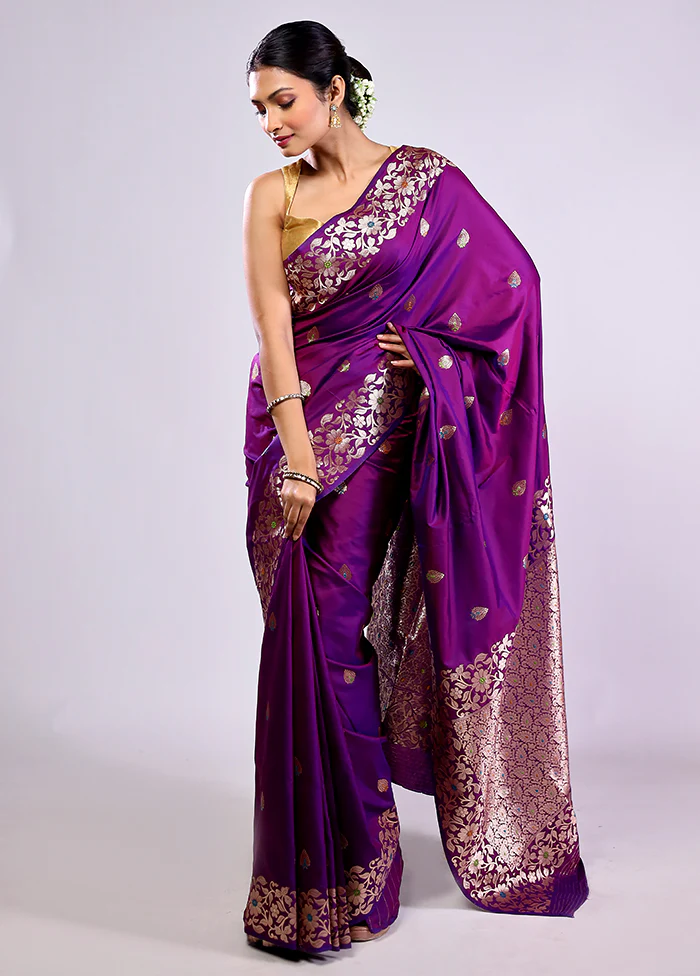 Purple Dupion Silk Saree With Blouse Piece - Image 2
