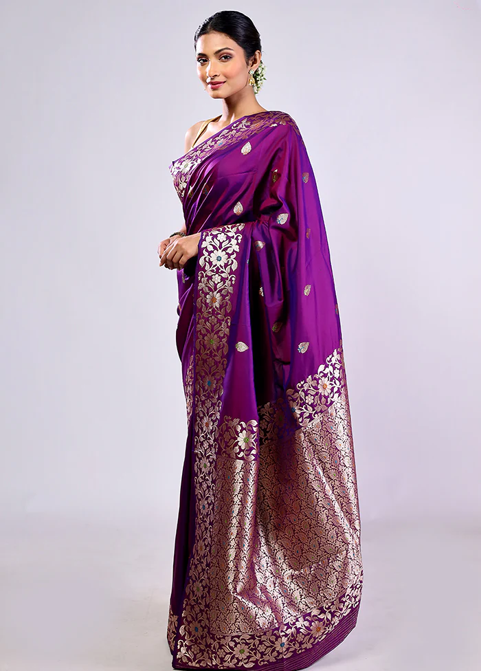 Purple Dupion Silk Saree With Blouse Piece - Image 3