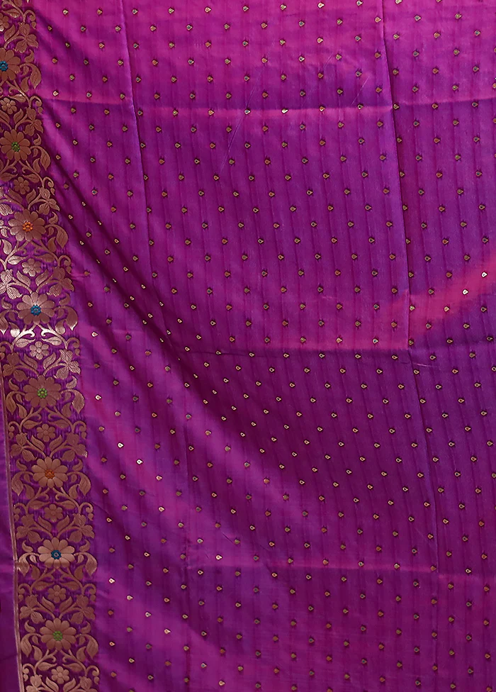 Purple Dupion Silk Saree With Blouse Piece - Image 4