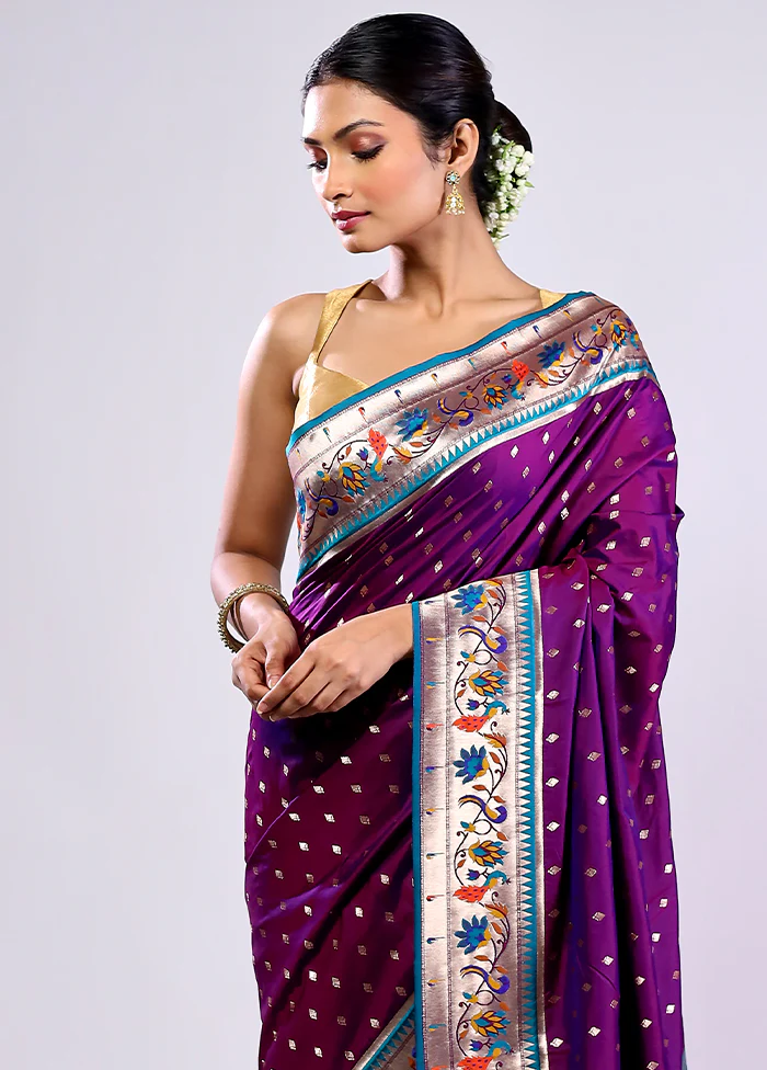 Purple Dupion Silk Saree With Blouse Piece - Image 2
