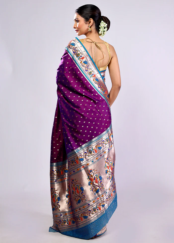 Purple Dupion Silk Saree With Blouse Piece - Image 4
