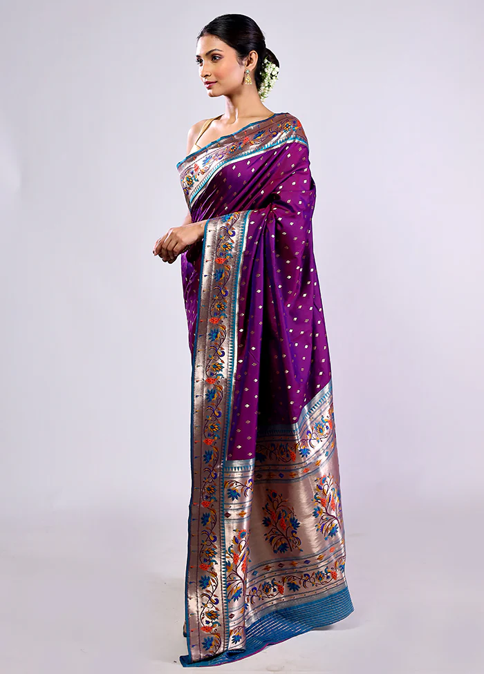 Purple Dupion Silk Saree With Blouse Piece - Image 5