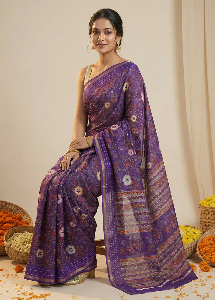 Purple Dupion Silk Saree With Blouse Piece - Image 3