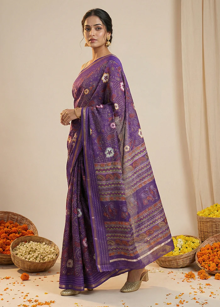 Purple Dupion Silk Saree With Blouse Piece - Image 4