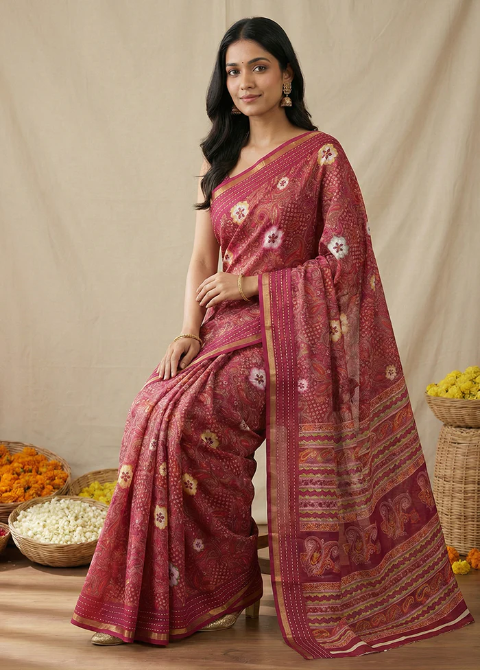 Purple Dupion Silk Saree With Blouse Piece - Image 3