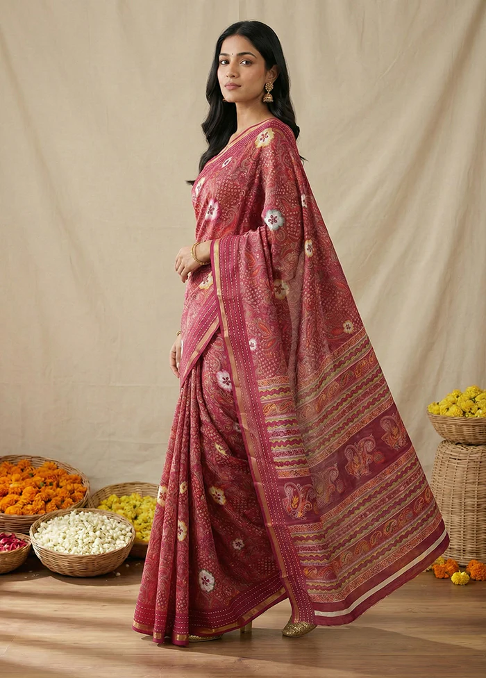 Purple Dupion Silk Saree With Blouse Piece - Image 4