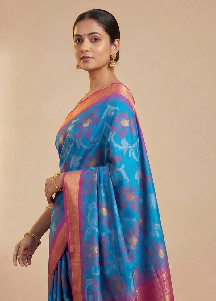 Purple Dupion Silk Saree With Blouse Piece - Image 2
