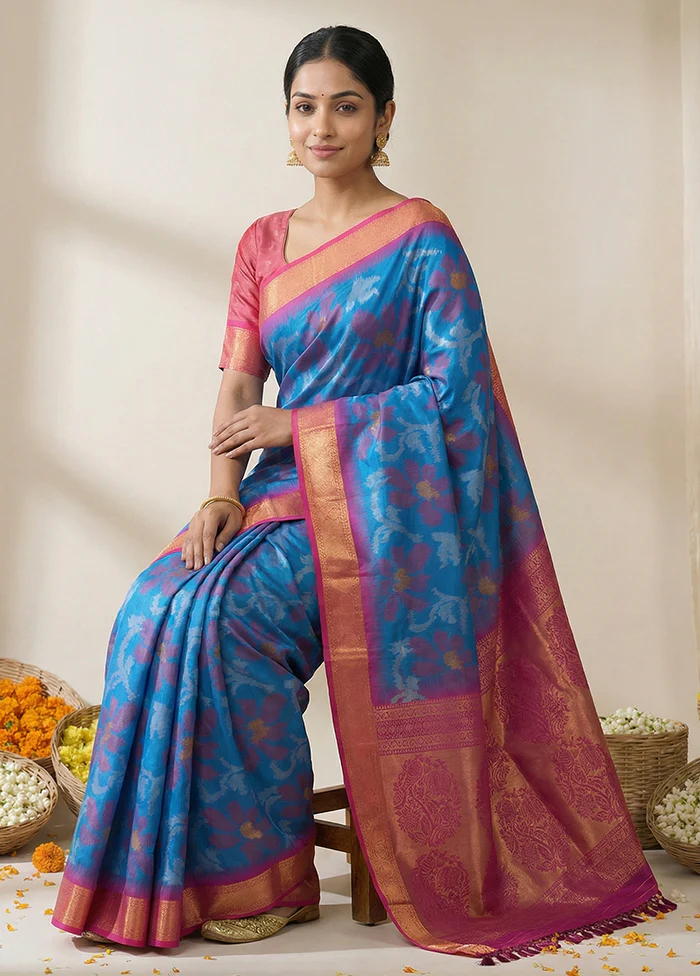 Purple Dupion Silk Saree With Blouse Piece - Image 3