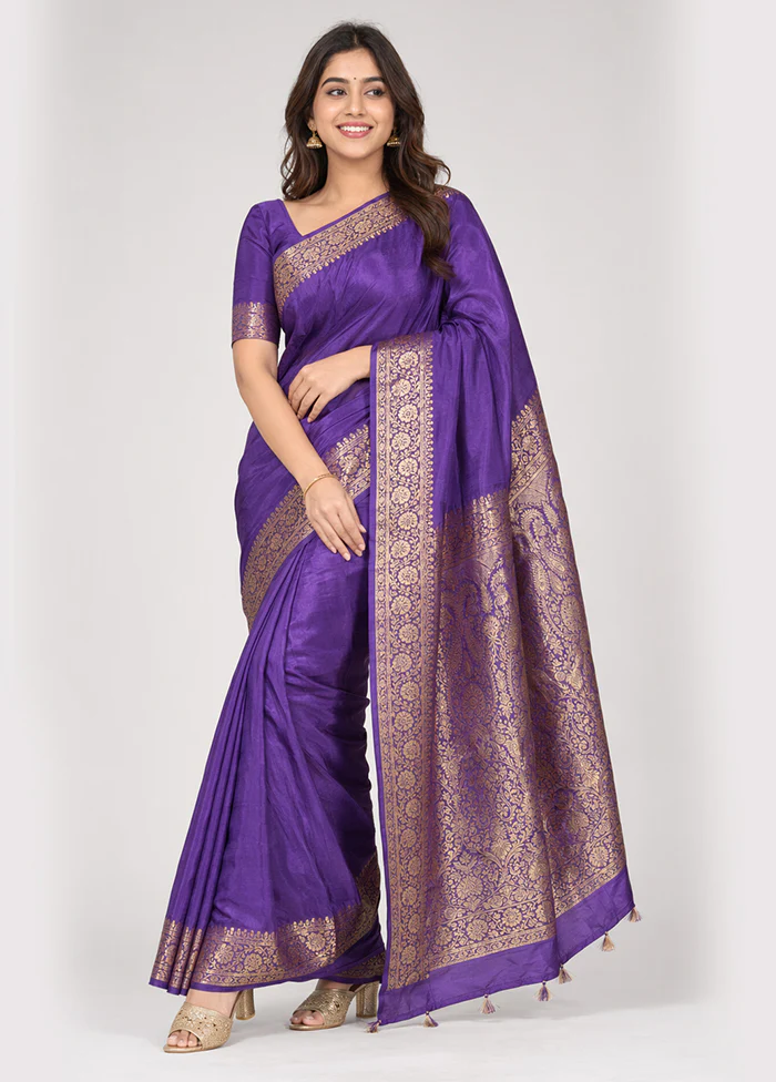 Purple Dupion Silk Saree With Blouse Piece