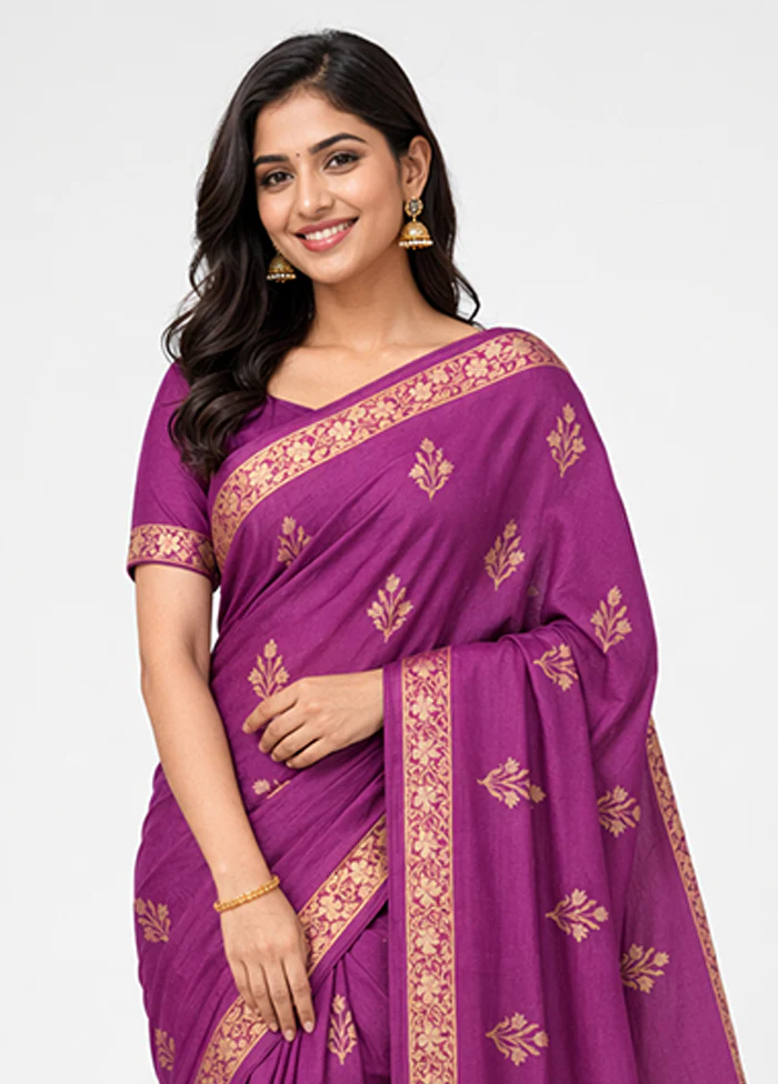 Purple Dupion Silk Saree With Blouse Piece - Image 2
