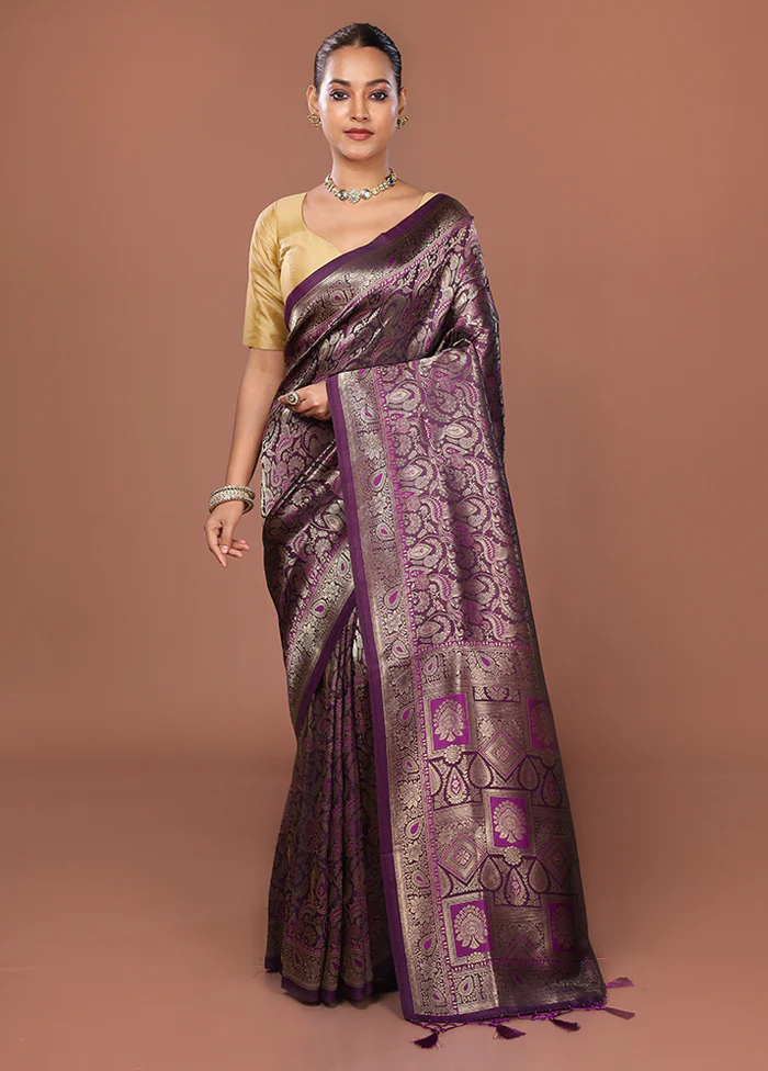 Purple Dupion Silk Saree With Blouse Piece - Image 2