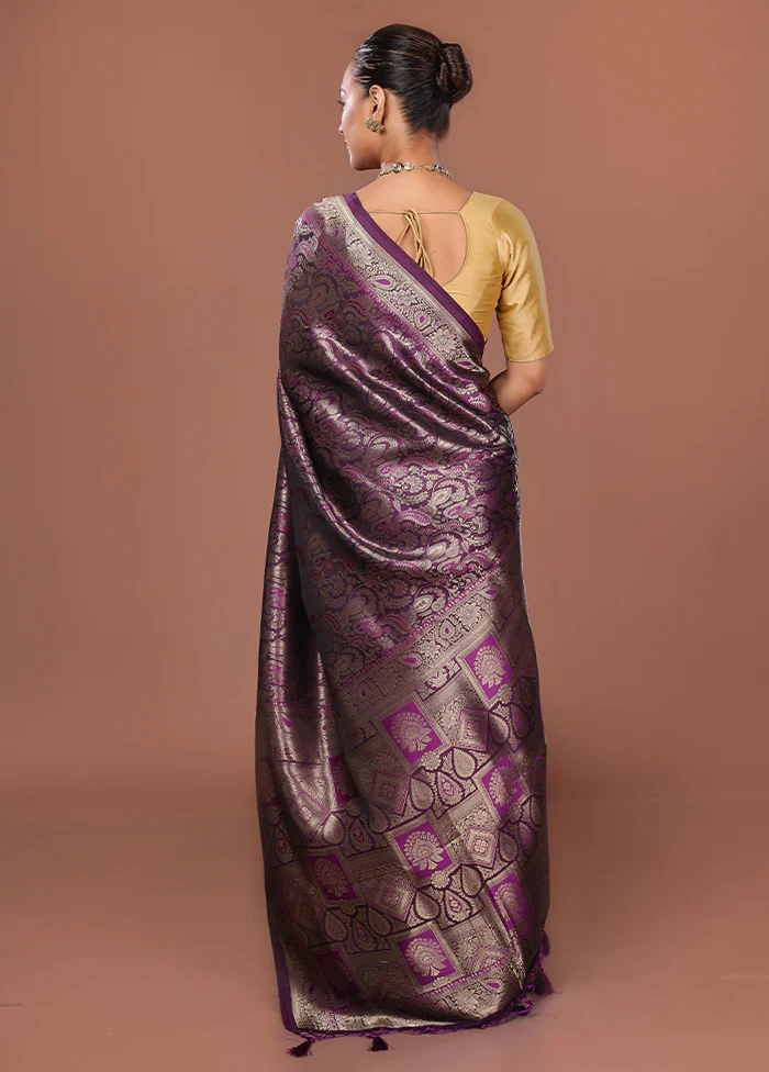 Purple Dupion Silk Saree With Blouse Piece - Image 3